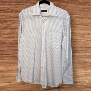 CANALI Men’s White with Blue Stripes 100% Cotton Made in Italy Dress Shirt ~ 41R